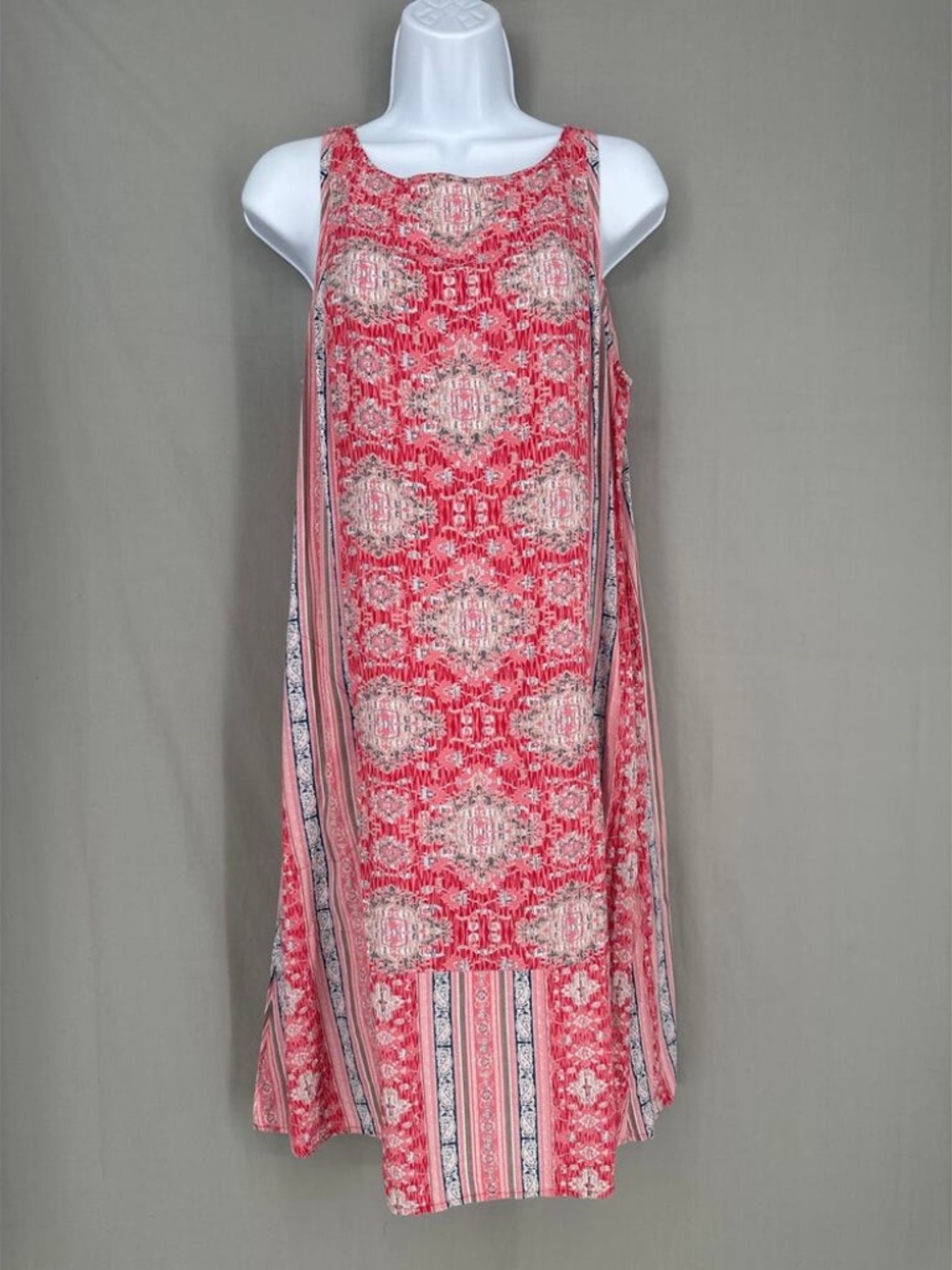 J Jill Dress Women Medium Red Floral Midi Paisley Tank Shift Flowy Boho Bohemian